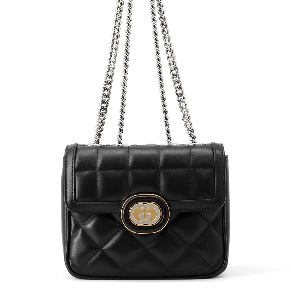 GUCCI グッチ デコ ミニ レザー ショルダーバッグ ミニバッグ チェーンバッグ ブラック レザー 741457 シルバー金具 グッチ ショルダーバッグ デコ ミニ チェーンショルダーバッグ レザー