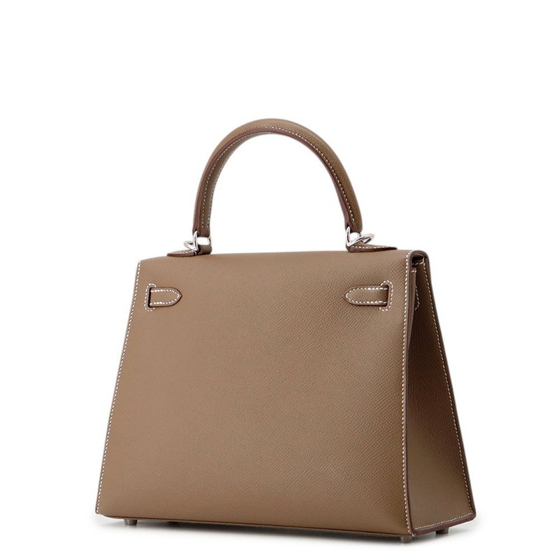 エルメス ハンドバッグ ケリー25 外縫い エトゥープ/シルバー金具 エプソンン G刻印 ２wayショルダー