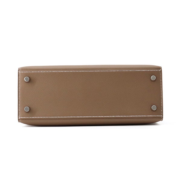 エルメス ハンドバッグ ケリー25 外縫い エトゥープ/シルバー金具 エプソンン G刻印 ２wayショルダー