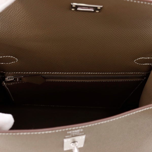 エルメス ハンドバッグ ケリー25 外縫い エトゥープ/シルバー金具 エプソンン G刻印 ２wayショルダー
