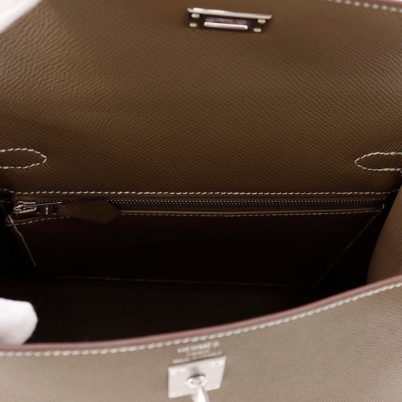 エルメス ハンドバッグ ケリー25 外縫い エトゥープ/シルバー金具 エプソンン G刻印 ２wayショルダー