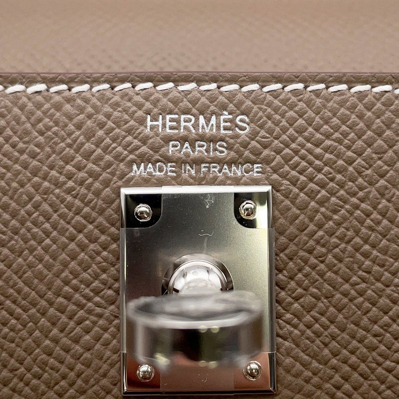 エルメス ハンドバッグ ケリー25 外縫い エトゥープ/シルバー金具 エプソンン G刻印 ２wayショルダー