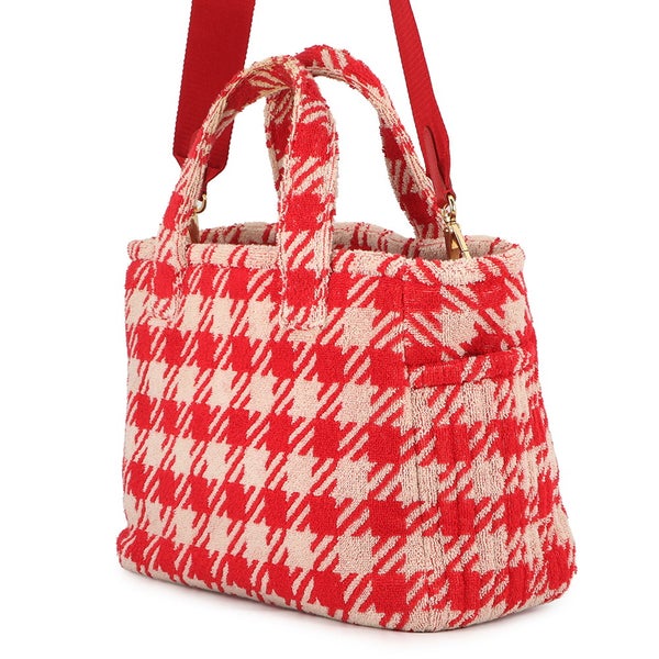 ミュウミュウ トートバッグ  ロゴ チェック 千鳥格子 テリークロス パイル 5BG236 Miu Miu 2ｗay アウトレット品