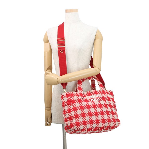 ミュウミュウ トートバッグ  ロゴ チェック 千鳥格子 テリークロス パイル 5BG236 Miu Miu 2ｗay アウトレット品