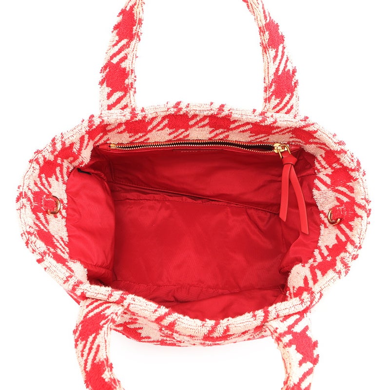 ミュウミュウ トートバッグ  ロゴ チェック 千鳥格子 テリークロス パイル 5BG236 Miu Miu 2ｗay アウトレット品