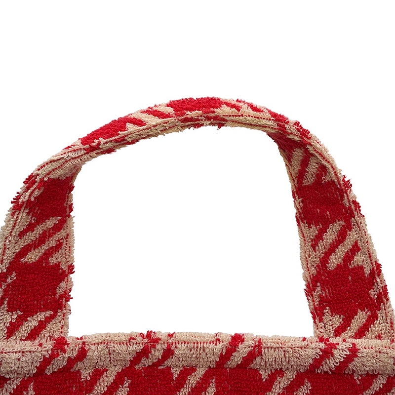 ミュウミュウ トートバッグ  ロゴ チェック 千鳥格子 テリークロス パイル 5BG236 Miu Miu 2ｗay アウトレット品