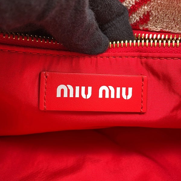 ミュウミュウ トートバッグ  ロゴ チェック 千鳥格子 テリークロス パイル 5BG236 Miu Miu 2ｗay アウトレット品
