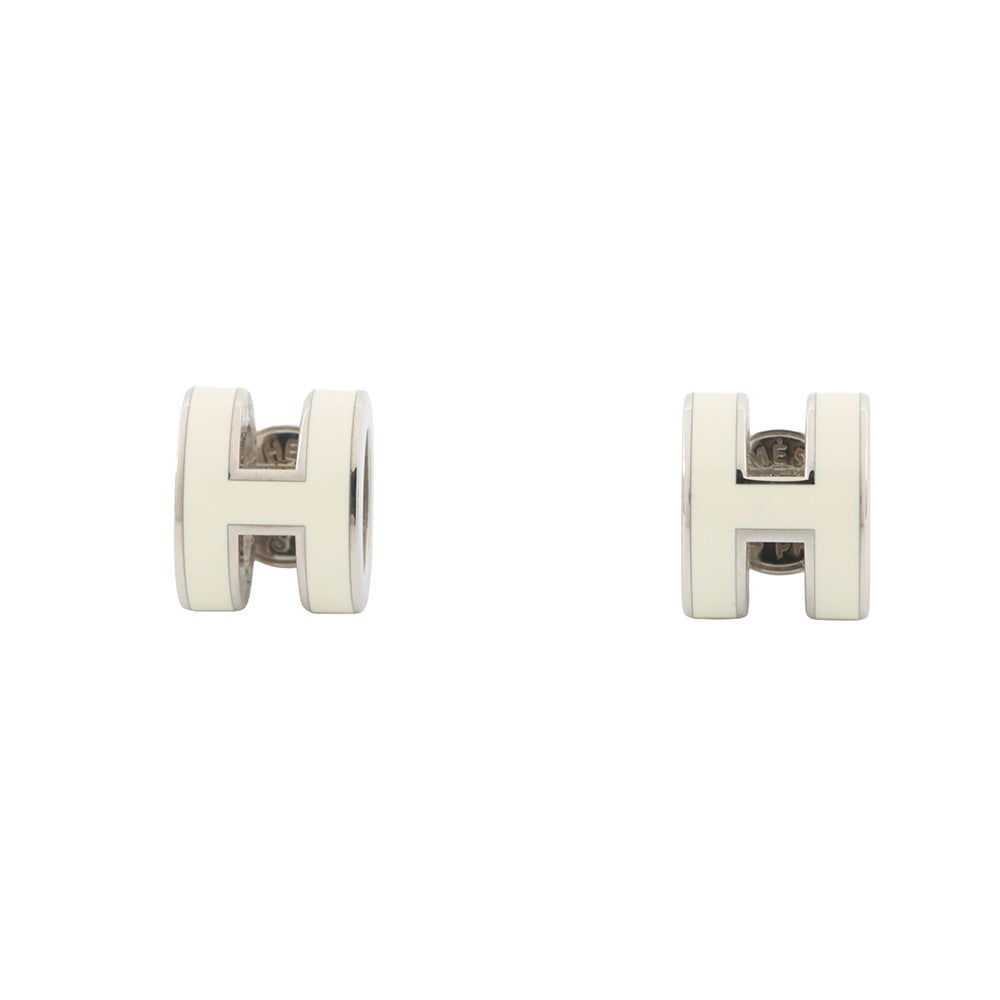 【未使用】HERMES エルメス Hモチーフ ピアス ホワイト×シルバー 箱付き エルメス ピアス ミニ・ポップアッシュ ホワイト/シルバー金具 H