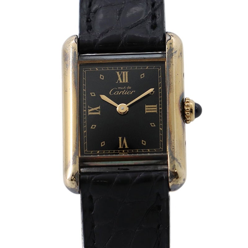 カルティエ マストタンク ヴェルメイユ SM SV925 5057001 クォーツ ヴィンテージ Cartier 腕時計 黒文字盤