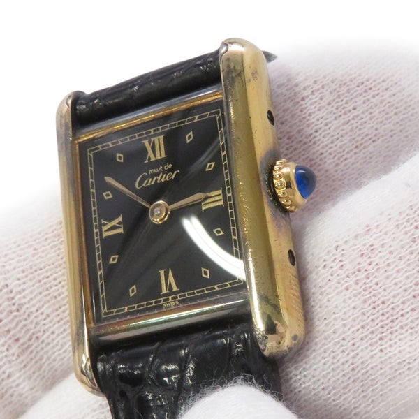 カルティエ マストタンク ヴェルメイユ SM SV925 5057001 クォーツ ヴィンテージ Cartier 腕時計 黒文字盤