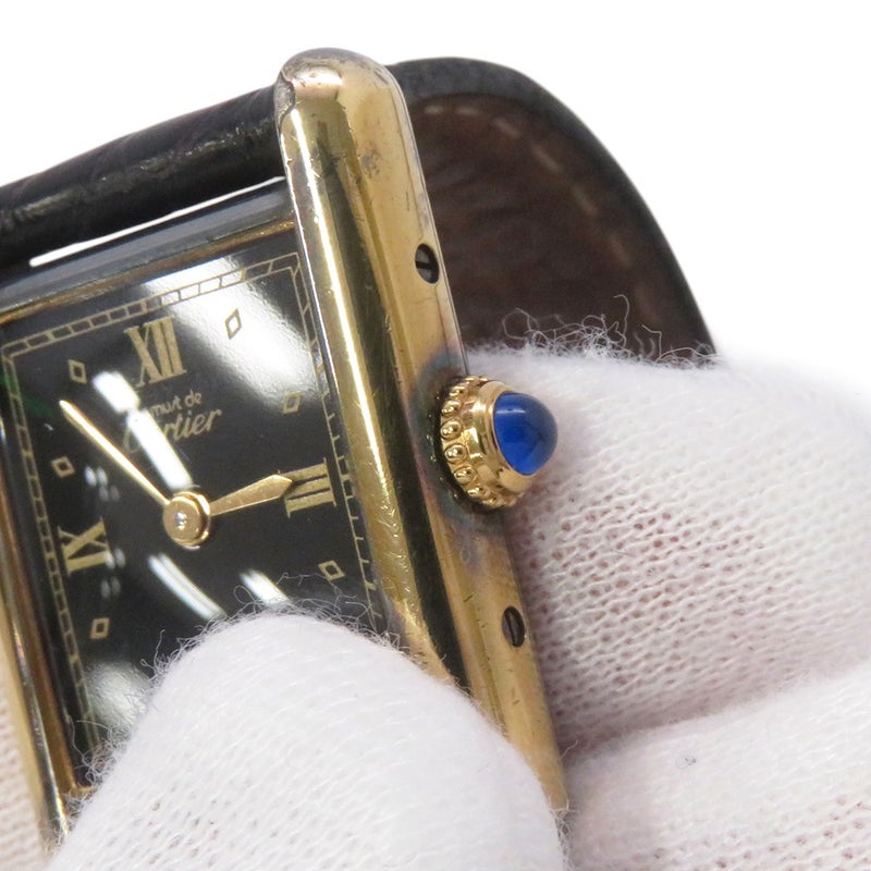 カルティエ マストタンク ヴェルメイユ SM SV925 5057001 クォーツ ヴィンテージ Cartier 腕時計 黒文字盤