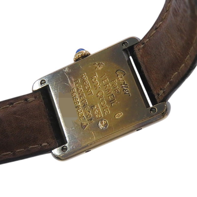 カルティエ マストタンク ヴェルメイユ SM SV925 5057001 クォーツ ヴィンテージ Cartier 腕時計 黒文字盤