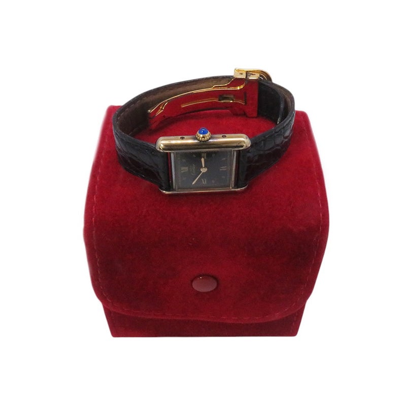 カルティエ マストタンク ヴェルメイユ SM SV925 5057001 クォーツ ヴィンテージ Cartier 腕時計 黒文字盤