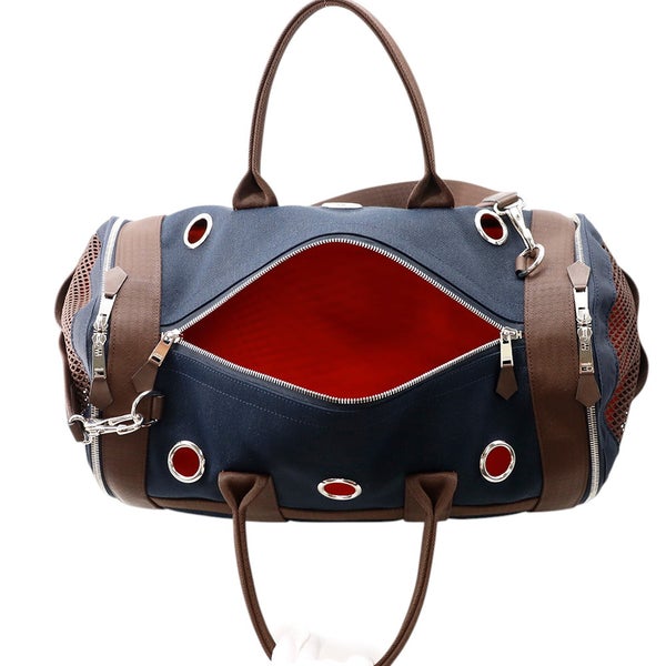 エルメス ドッグキャリーバッグ ネイビー/ブラウン/シルバー金具 キャンバス W刻印 HERMES 小型ペットキャリー