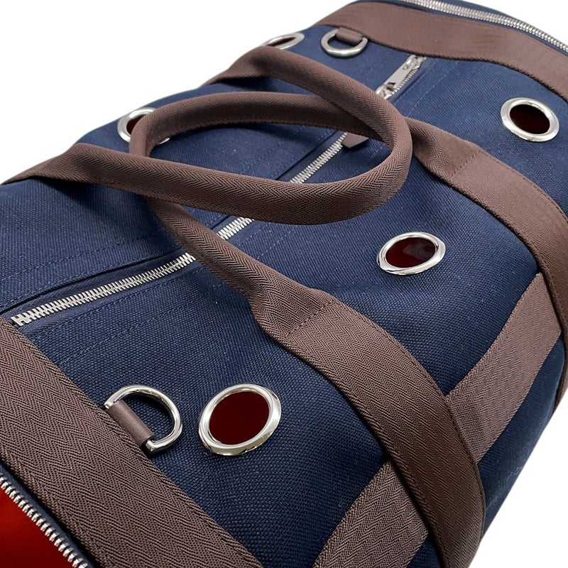 エルメス ドッグキャリーバッグ ネイビー/ブラウン/シルバー金具 キャンバス W刻印 HERMES 小型ペットキャリー
