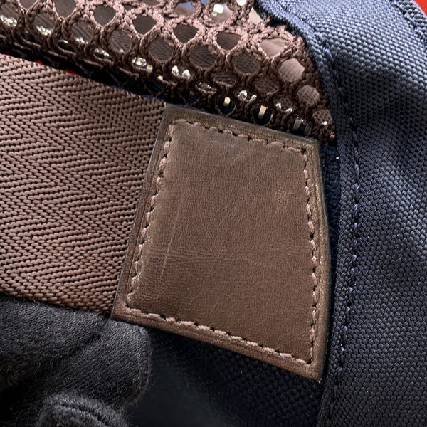 エルメス ドッグキャリーバッグ ネイビー/ブラウン/シルバー金具 キャンバス W刻印 HERMES 小型ペットキャリー