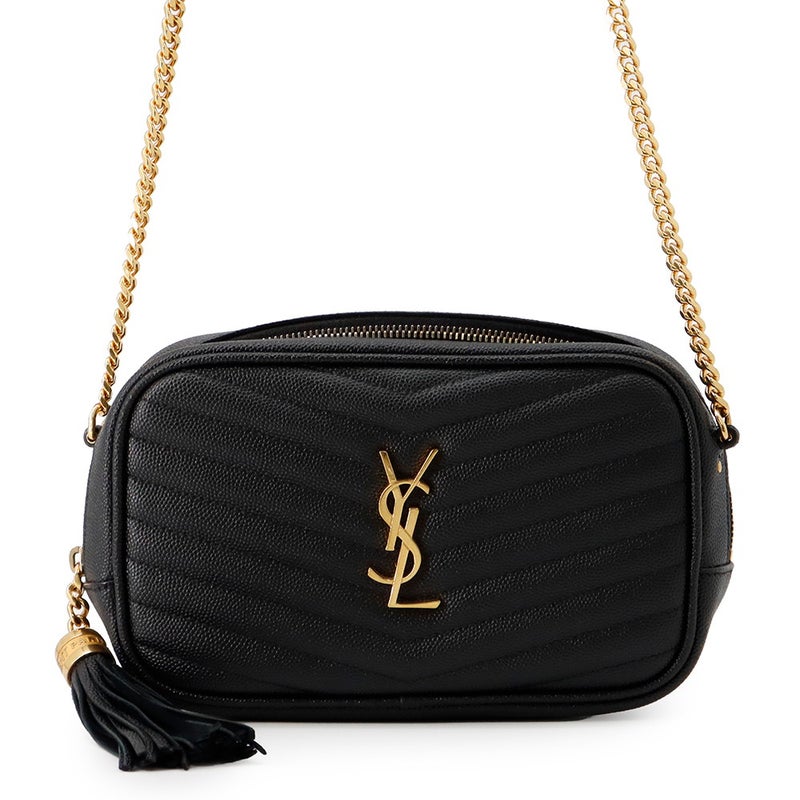 サンローランパリ チェーンショルダーバッグ ルー ミニ レザー 618057 SAINT LAURENT PARIS 黒 タッセル付き