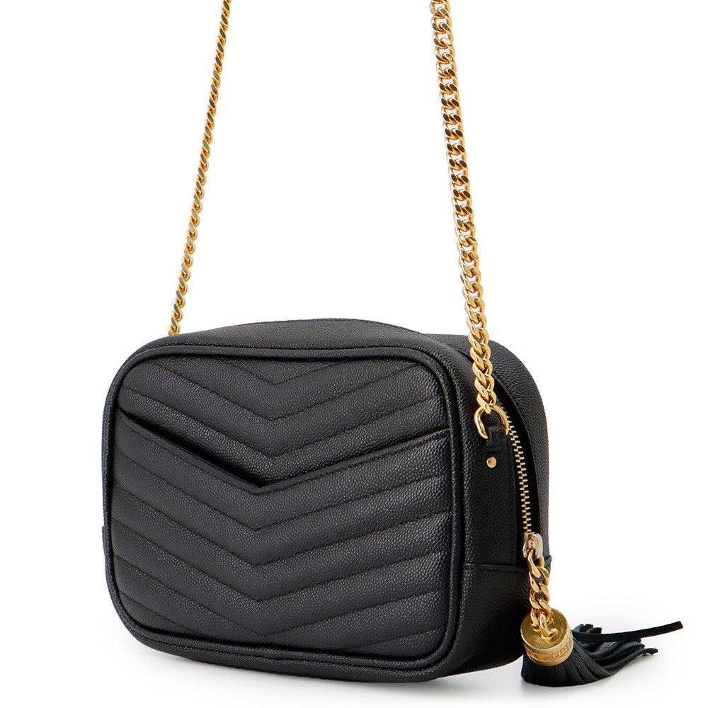 サンローランパリ チェーンショルダーバッグ ルー ミニ レザー 618057 SAINT LAURENT PARIS 黒 タッセル付き サンローランパリ チェーンショルダーバッグ ルー ミニ レザー 618057