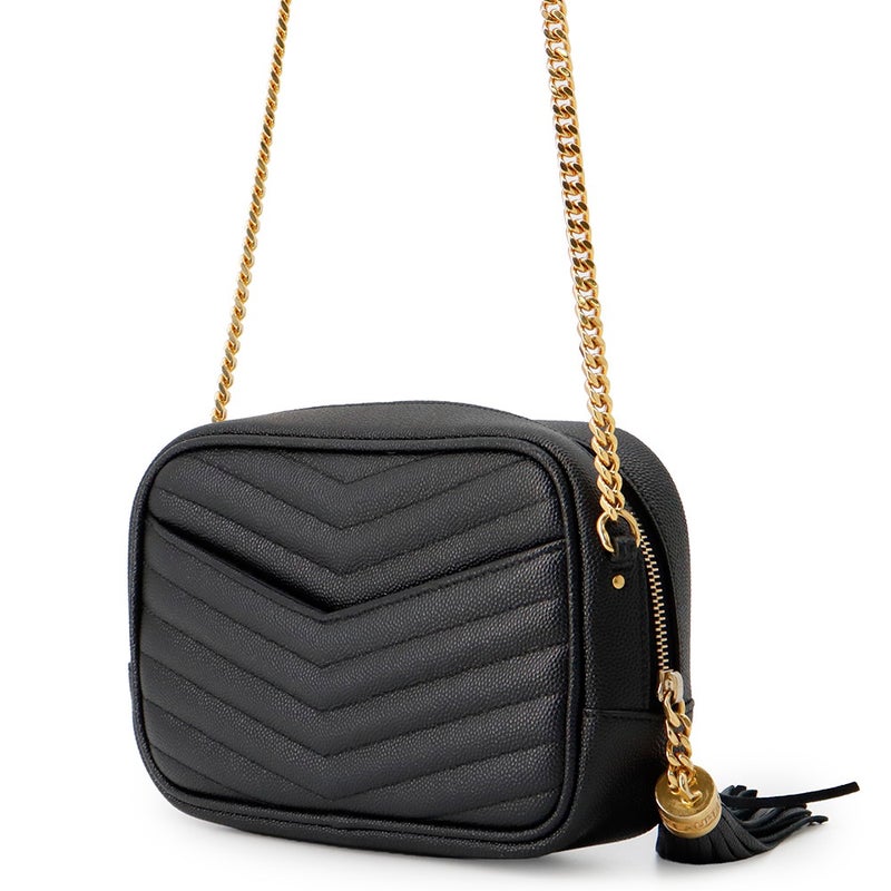 サンローランパリ チェーンショルダーバッグ ルー ミニ レザー 618057 SAINT LAURENT PARIS 黒 タッセル付き