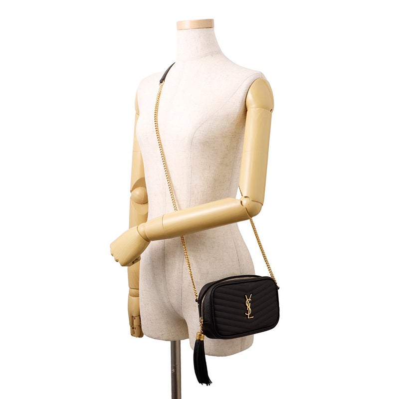 サンローランパリ チェーンショルダーバッグ ルー ミニ レザー 618057 SAINT LAURENT PARIS 黒 タッセル付き