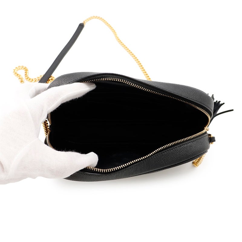 サンローランパリ チェーンショルダーバッグ ルー ミニ レザー 618057 SAINT LAURENT PARIS 黒 タッセル付き