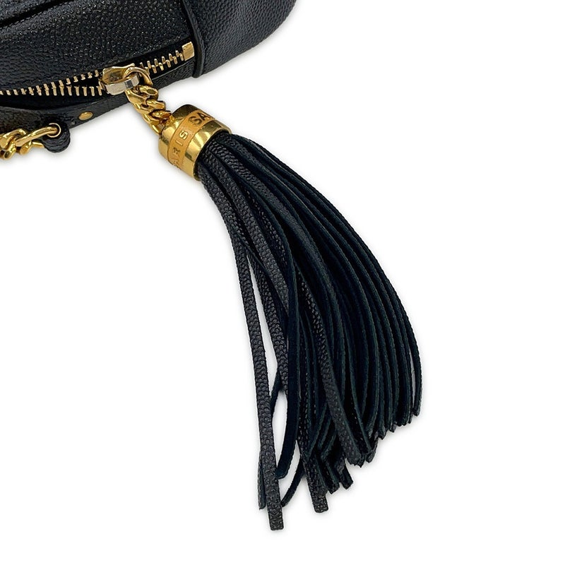 サンローランパリ チェーンショルダーバッグ ルー ミニ レザー 618057 SAINT LAURENT PARIS 黒 タッセル付き