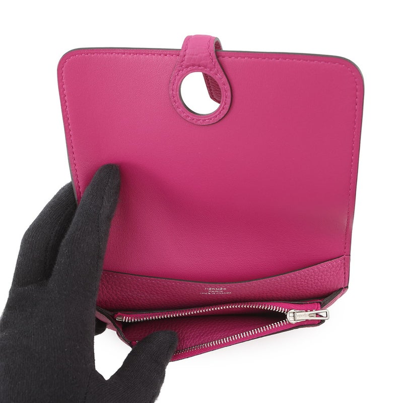 エルメス 二つ折り財布 ドゴン コンパクト ローズパープル/シルバー金具 トゴ C刻印 財布