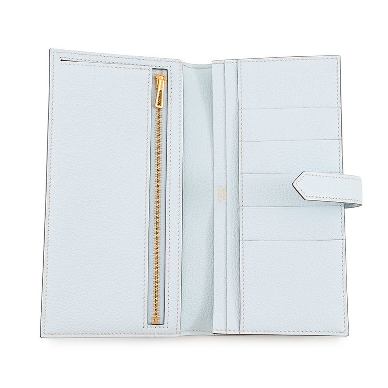 エルメス 長財布 ベアンスフレ ブルーブリュム/ゴールド金具 シェブルミゾル U刻印 財布 シェーブル