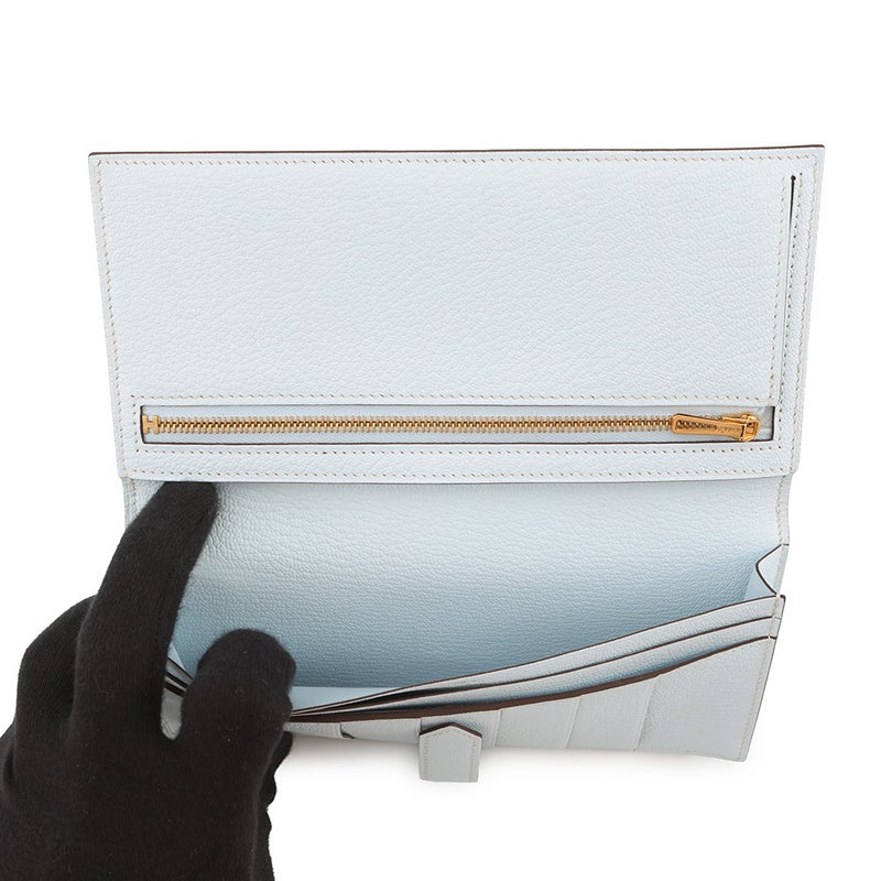 エルメス 長財布 ベアンスフレ ブルーブリュム/ゴールド金具 シェブルミゾル U刻印 財布 シェーブル