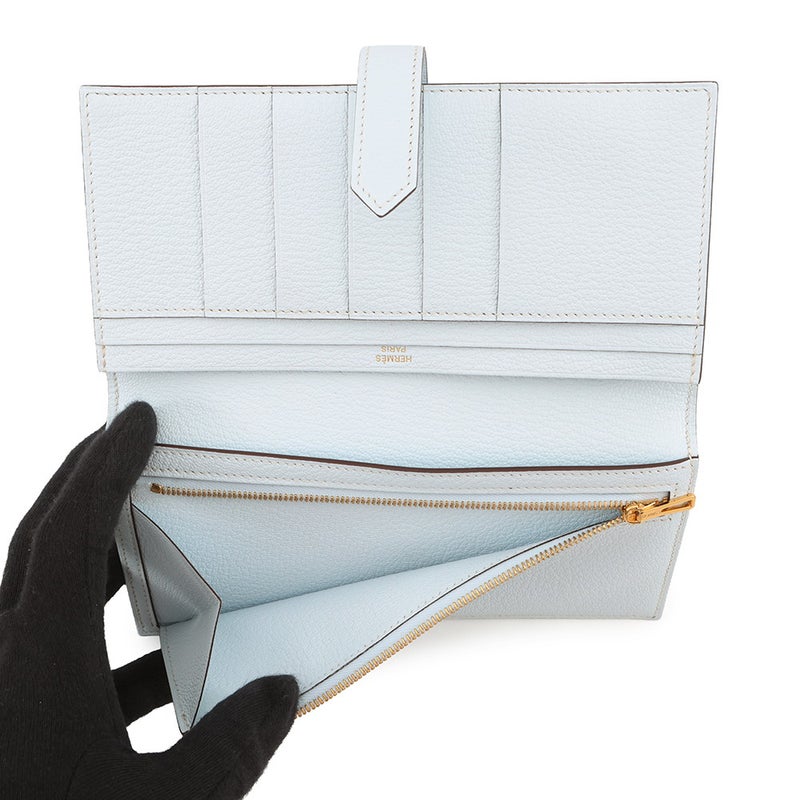 エルメス 長財布 ベアンスフレ ブルーブリュム/ゴールド金具 シェブルミゾル U刻印 財布 シェーブル