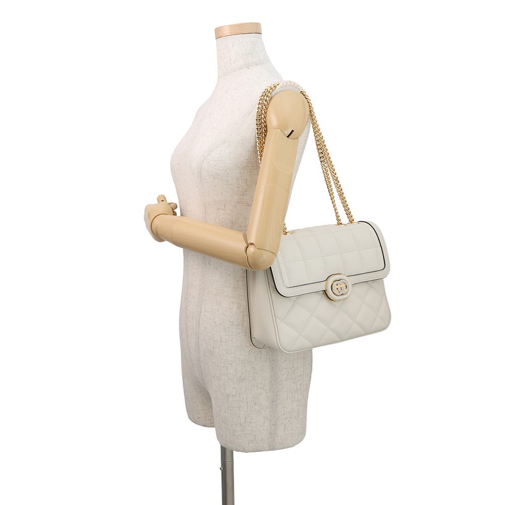 グッチ ショルダーバッグ デコ チェーンショルダーバッグ レザー 850524 GUCCI 2way バッグ 白 アウトレット品 グッチ ショルダーバッグ デコ チェーンショルダーバッグ レザー