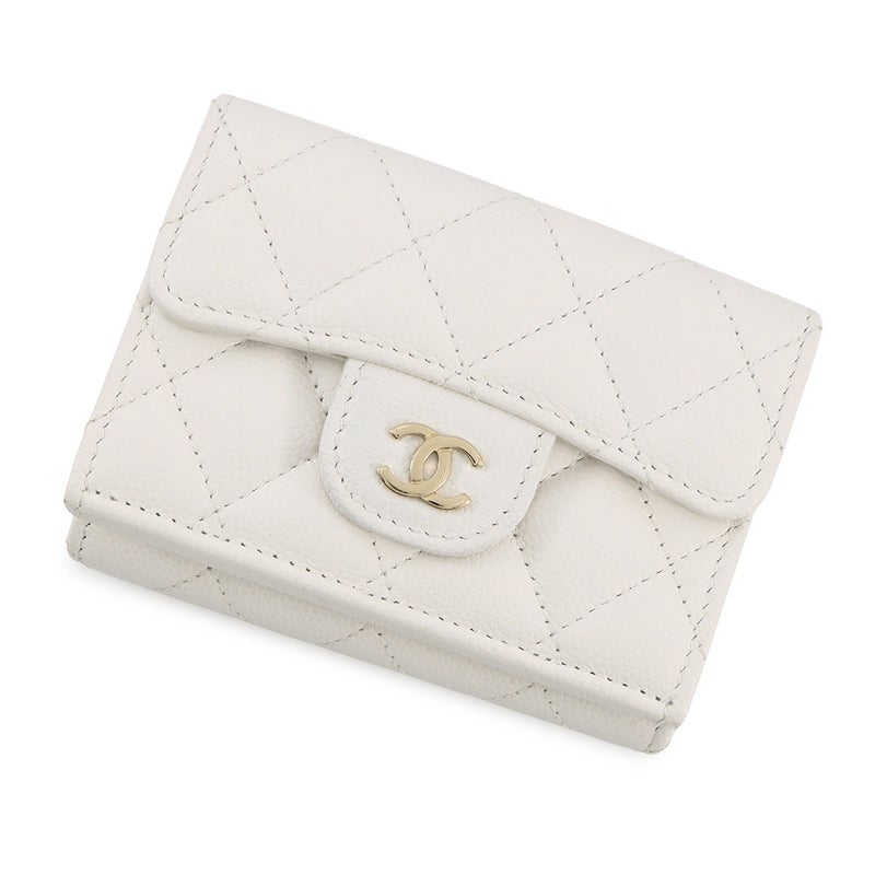シャネル 三つ折り財布 マトラッセ ココマーク クラシック スモール フラップ ウォレット キャビアスキン AP0230 CHANEL 財布 白