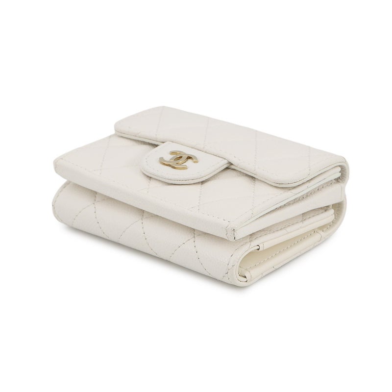シャネル 三つ折り財布 マトラッセ ココマーク クラシック スモール フラップ ウォレット キャビアスキン AP0230 CHANEL 財布 白