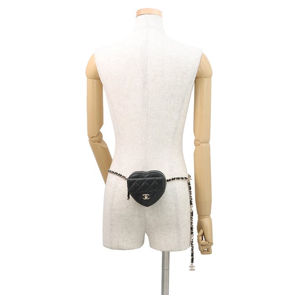 シャネル チェーンウエストバッグ マトラッセ ハート ココマーク ラムスキン AP2787 CHANEL バッグ 黒