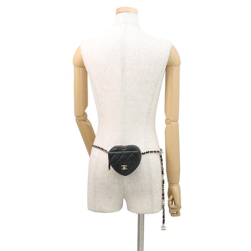 シャネル チェーンウエストバッグ マトラッセ ハート ココマーク ラムスキン AP2787 CHANEL バッグ 黒