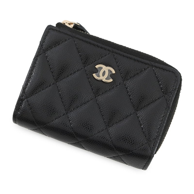 シャネル 三つ折り財布 クラシック スモール フラップ ジップウォレット キャビアスキン AP3177 CHANEL 財布 黒