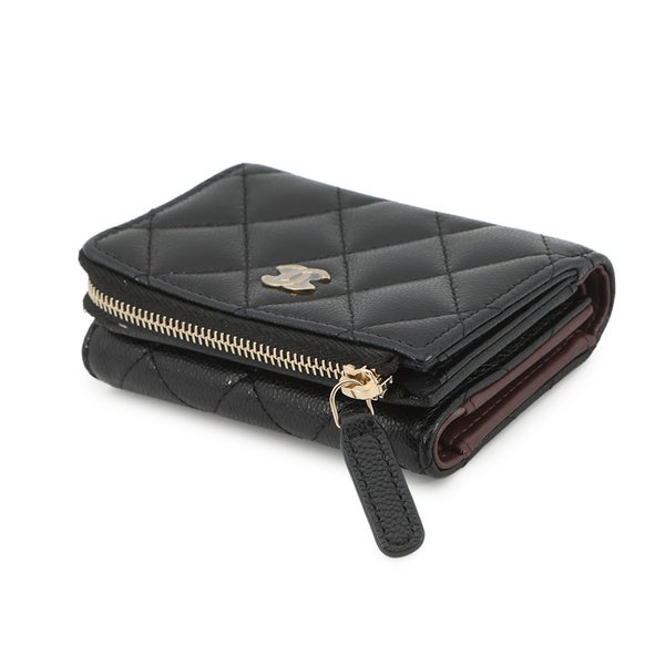 シャネル 三つ折り財布 クラシック スモール フラップ ジップウォレット キャビアスキン AP3177 CHANEL 財布 黒