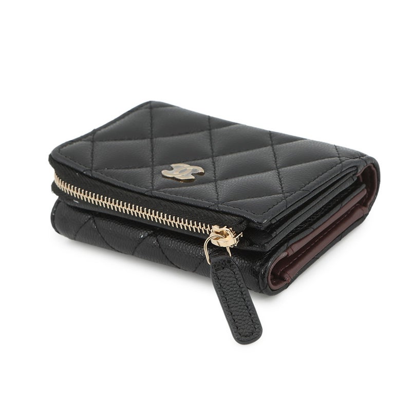 シャネル 三つ折り財布 クラシック スモール フラップ ジップウォレット キャビアスキン AP3177 CHANEL 財布 黒