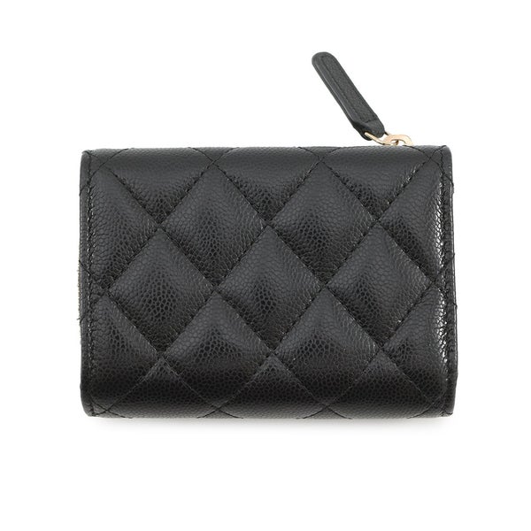 シャネル 三つ折り財布 クラシック スモール フラップ ジップウォレット キャビアスキン AP3177 CHANEL 財布 黒