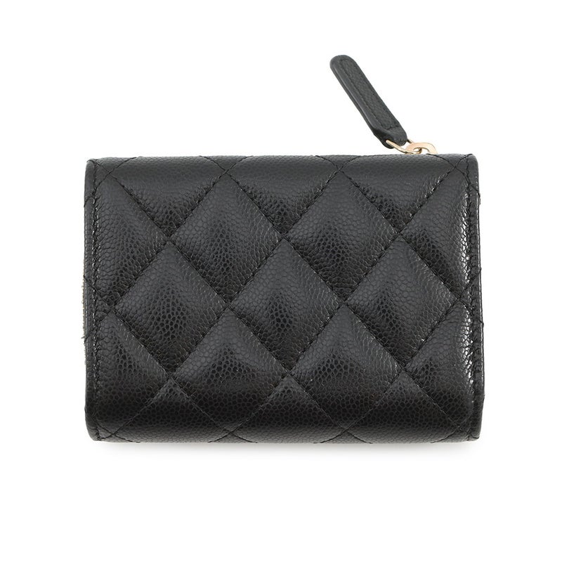 シャネル 三つ折り財布 クラシック スモール フラップ ジップウォレット キャビアスキン AP3177 CHANEL 財布 黒