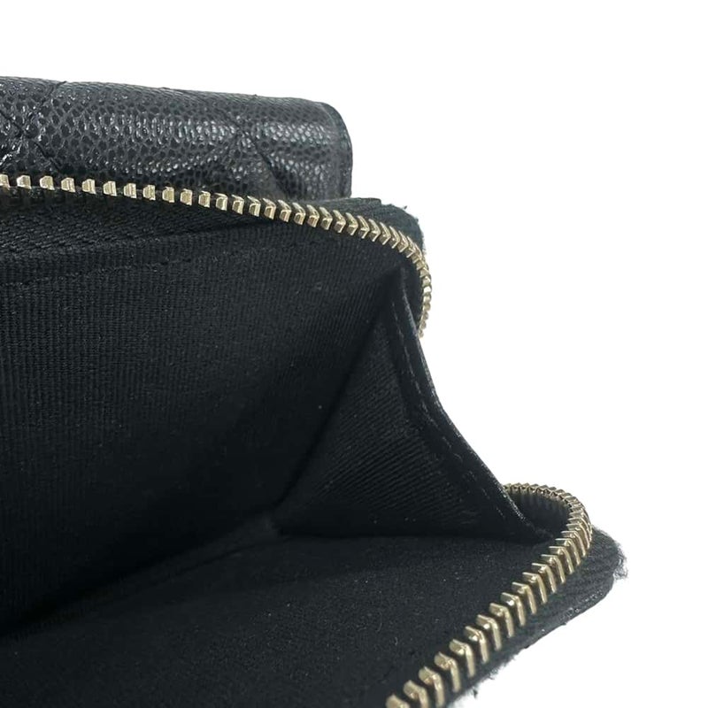 シャネル 三つ折り財布 クラシック スモール フラップ ジップウォレット キャビアスキン AP3177 CHANEL 財布 黒