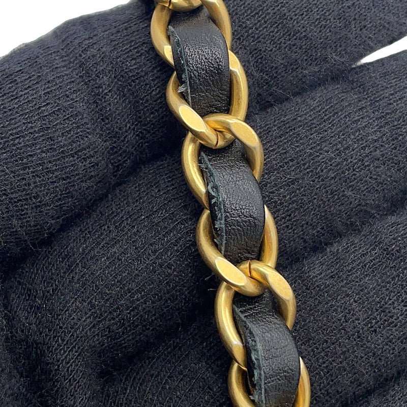 シャネル チェーンショルダーバッグ マトラッセ ココマーク トップハンドル ツイード ラムスキン AS3652 黒 白