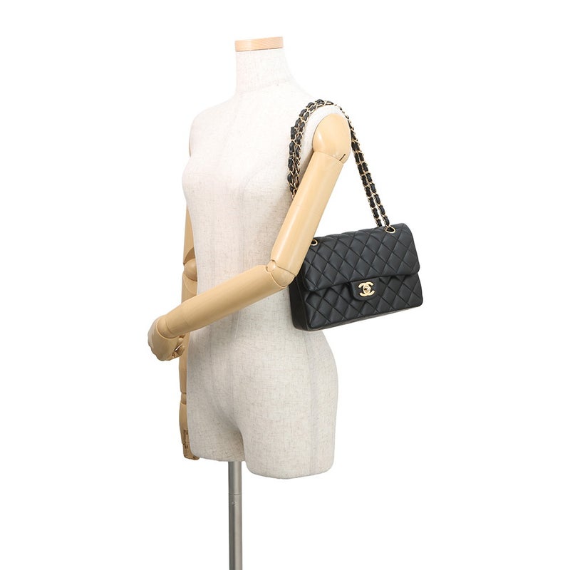 シャネル チェーンショルダーバッグ クラシック マトラッセ23 ココマーク ダブルチェーン A01113 CHANEL 黒