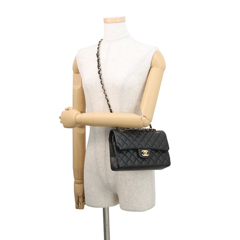 シャネル チェーンショルダーバッグ クラシック マトラッセ23 ココマーク ダブルチェーン A01113 CHANEL 黒