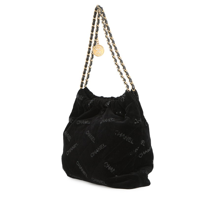シャネル チェーンショルダーバッグ CHANEL 22 マトラッセ スモール ベロア スパンコール AS3260 CHANEL ポーチ付き 黒