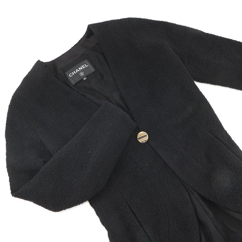 シャネル ジャケット ノーカラー ウール レディースサイズ34 P61936 CHANEL アウター 黒