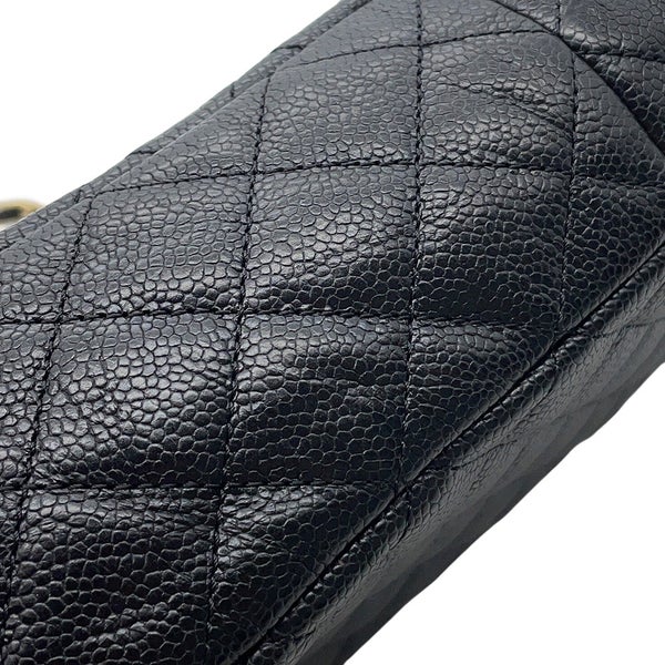 シャネル チェーンショルダーバッグ マトラッセ ココマーク ダブルチェーン ソフトキャビアスキン CHANEL 黒