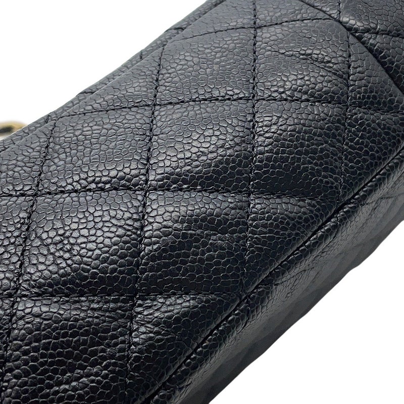 シャネル チェーンショルダーバッグ マトラッセ ココマーク ダブルチェーン ソフトキャビアスキン CHANEL 黒