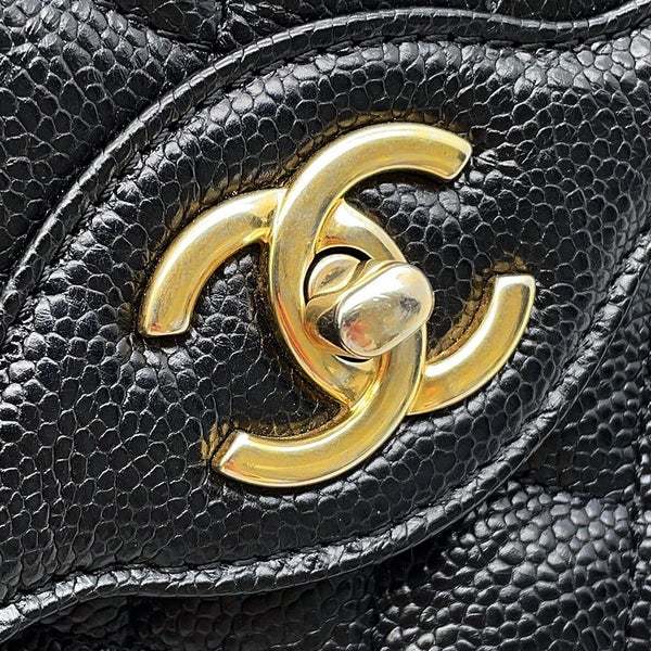 シャネル チェーンショルダーバッグ マトラッセ ココマーク ダブルチェーン ソフトキャビアスキン CHANEL 黒