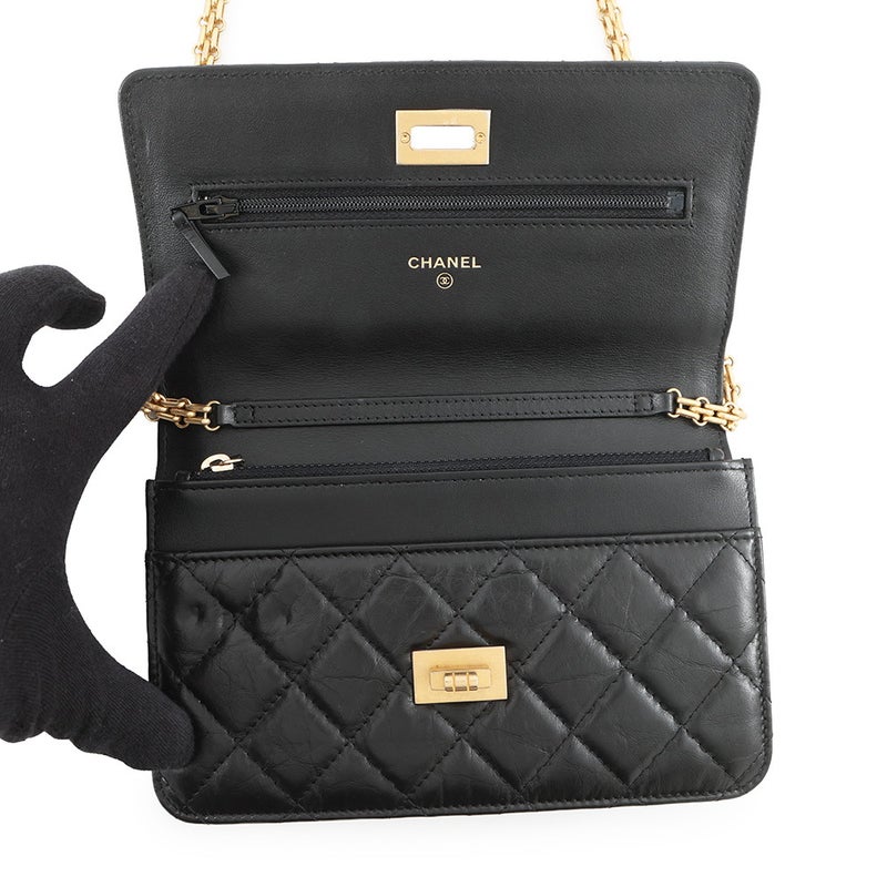 シャネル チェーンウォレット マトラッセ 2.55 アイコン ヴィンテージカーフレザー A80834 CHANEL 財布 黒